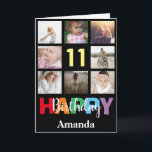 11th Happy Birthday Photo Collage Modern Black Card<br><div class="desc">11th Happy Birthday Photo Collage Modern Black Card with personalised name. For further customisation,  please click the "Customise it" button and use our design tool to modify this template.</div>