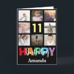 11th Happy Birthday Photo Collage Modern Black Card<br><div class="desc">11th Happy Birthday Photo Collage Modern Black Card with personalised name. For further customisation,  please click the "Customise it" button and use our design tool to modify this template.</div>