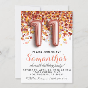 11th Rose Gold Birthday Invitation