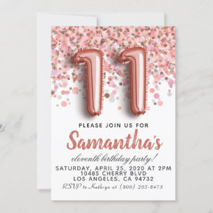 11th Rose Gold Birthday Invitation