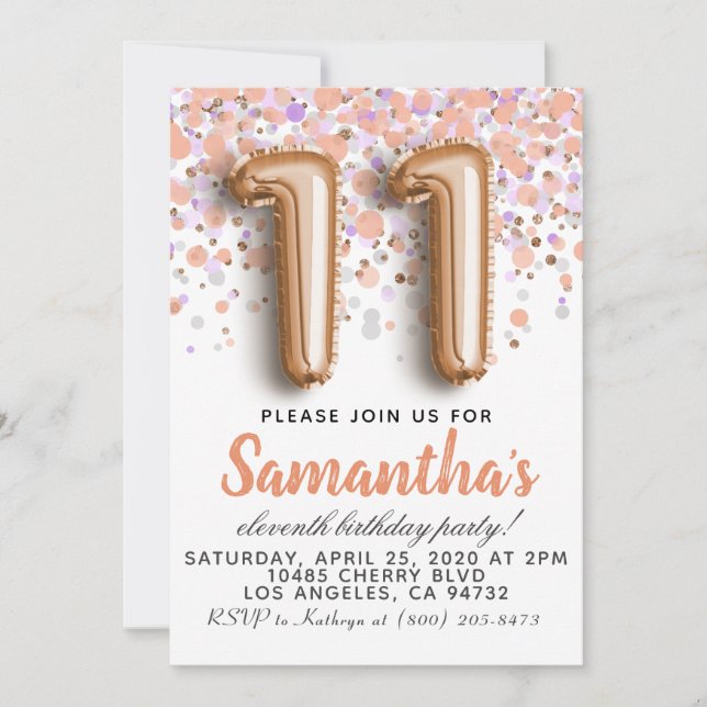 11th Rose Gold Birthday Invitation (Front)