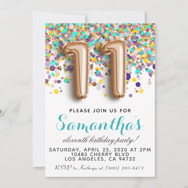11th Rose Gold Birthday Invitation (Front)