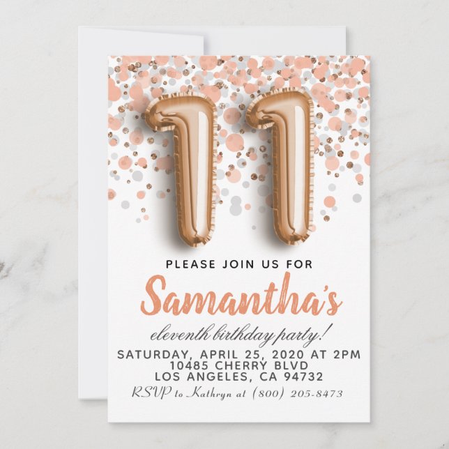 11th Rose Gold Birthday Invitation (Front)