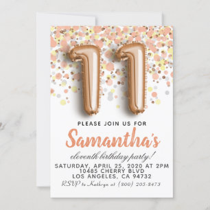 11th Rose Gold Birthday Invitation