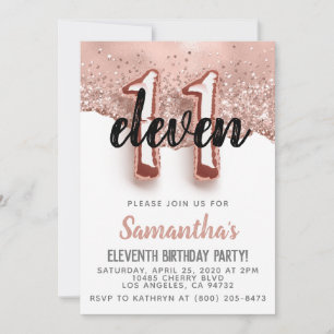 11th Rose Gold Birthday Invitation