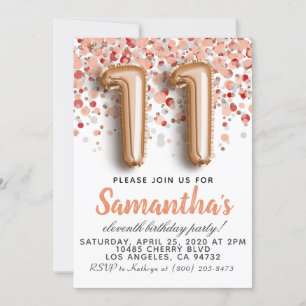 11th Rose Gold Birthday Invitation