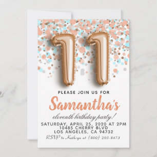 11th Rose Gold Birthday Invitation