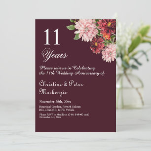 11th Steel Wedding Anniversary Burgundy Floral Invitation