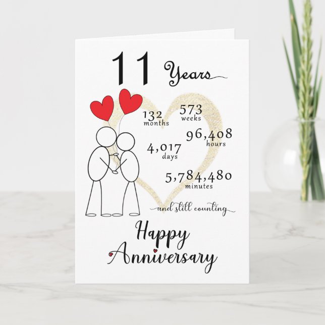 11th Wedding Anniversary Card with heart balloons (Front)
