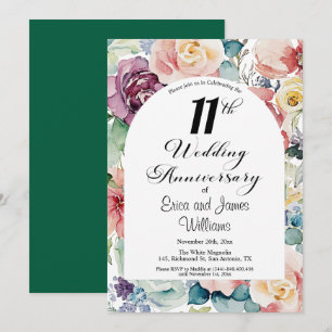11th Wedding Anniversary Elegant Script Floral Invitation