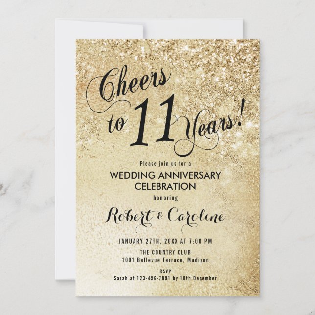 11th Wedding Anniversary Gold Invitation (Front)