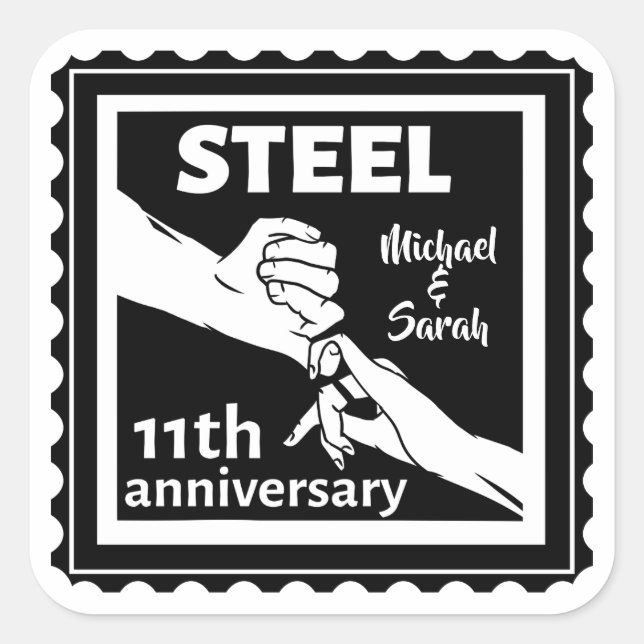 11th wedding anniversary holding hands square sticker (Front)