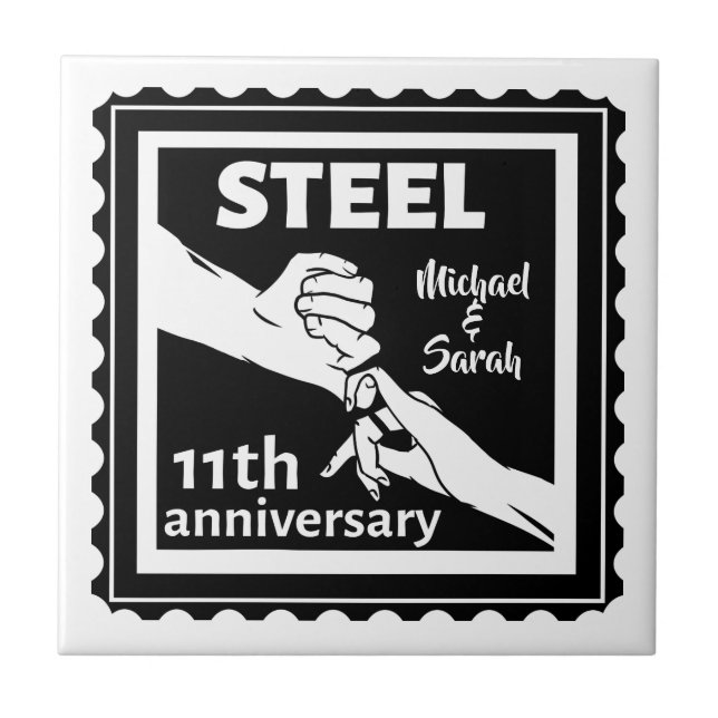 11th wedding anniversary holding hands tile (Front)