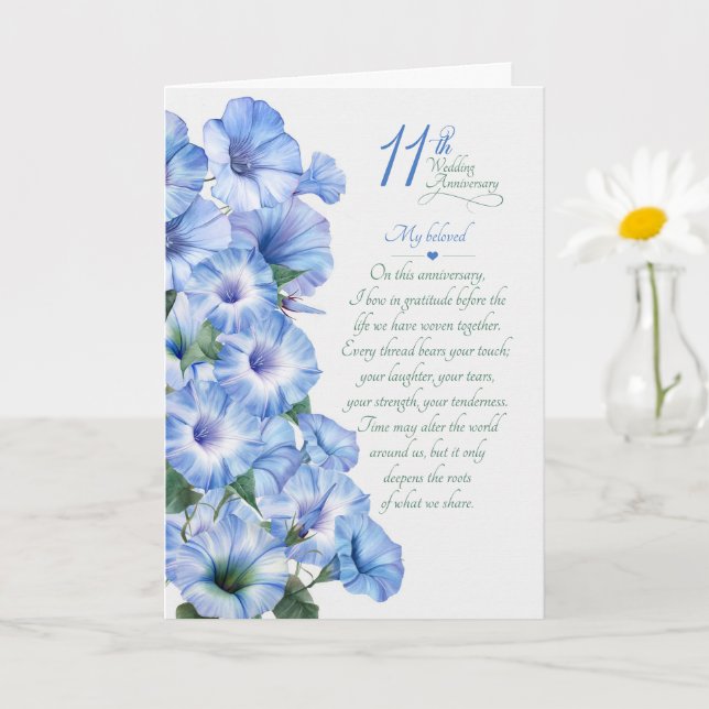 11th Wedding Anniversary Sentimental Morning Glory Card (Small Plant)