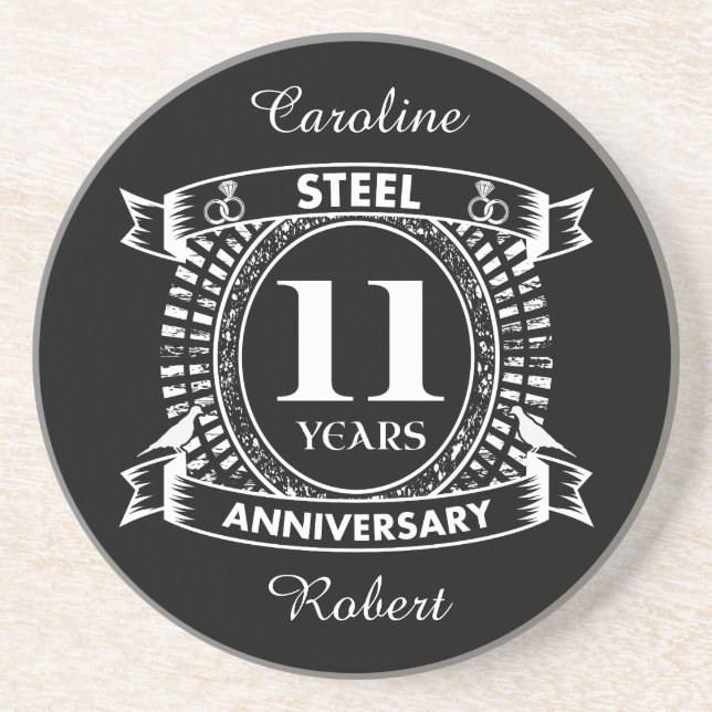 11TH wedding anniversary steel Coaster (Front)