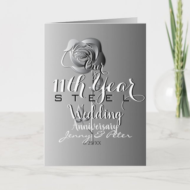 11th Wedding Anniversary Steel Rose Card (Front)
