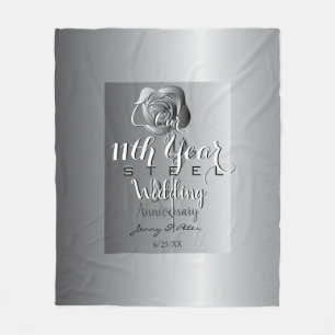 11th Wedding Anniversary Steel Rose Fleece Blanket
