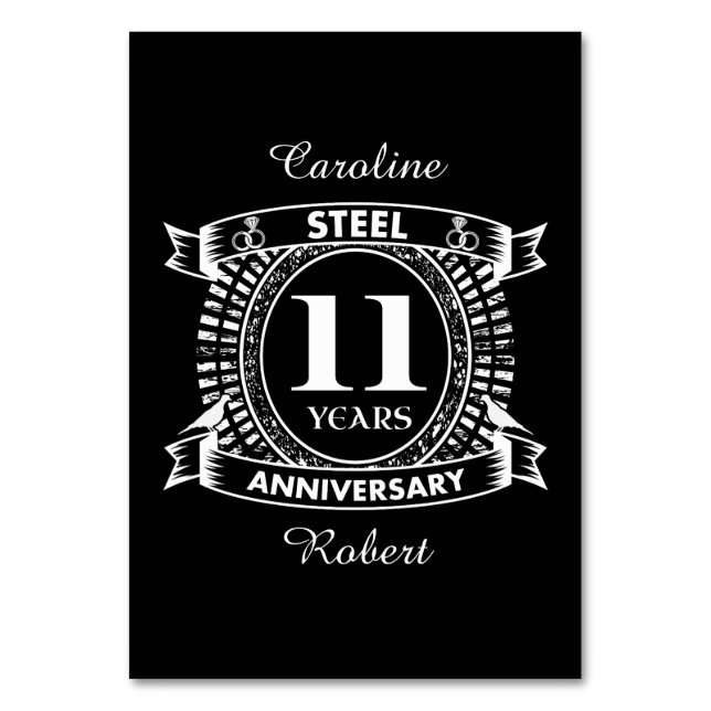 11TH wedding anniversary steel Table Number (Front)