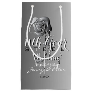 11th Wedding Anniversary w/Steel Rose Small Gift Bag