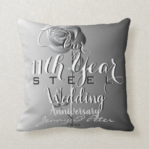 11th Year Wedding Anniversary Steel Rose Cushion