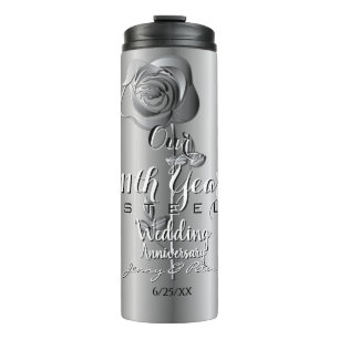 11th Year Wedding Anniversary Steel Rose Thermal Tumbler