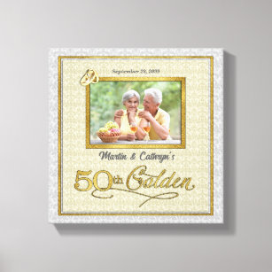 11x11-inch Golden 50th Wedding Anniversary Photo Canvas Print