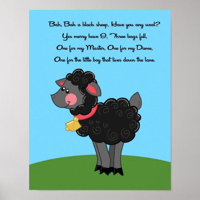 11x14 Bah Bah Black Sheep Rhyme Kids Room Wall Art (Front)