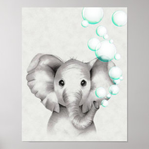 11x14 Elephant Blowing Bubbles From Trunk Poster
