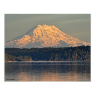 11X14 Mount Rainier and Case Inlet at Dusk Photo Print