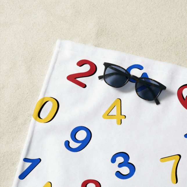 123 Numbers Red Yellow Blue Beach Towel (In Situ)