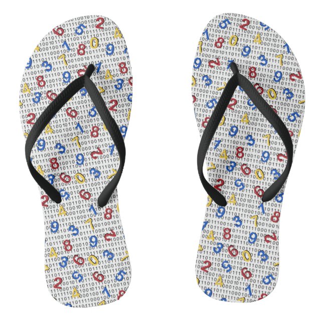 123 Numbers Red Yellow Blue Black White Binary Jandals (Footbed)