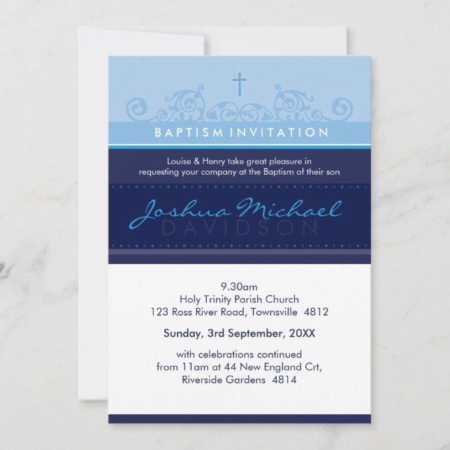 125 suzi CUSTOM BAPTISM INVITE elegant navy blue (Front)