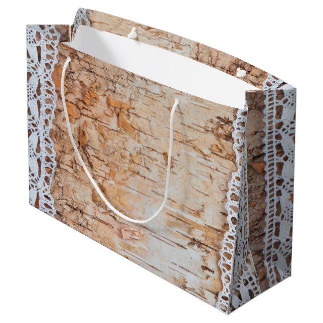 12.5lx4wx9h Large Gift Bag country barn wood lace (Back Angled)