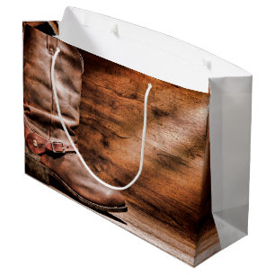 12.5lx4wx9h Large Gift Bag Cowboy Boots Barn Wood
