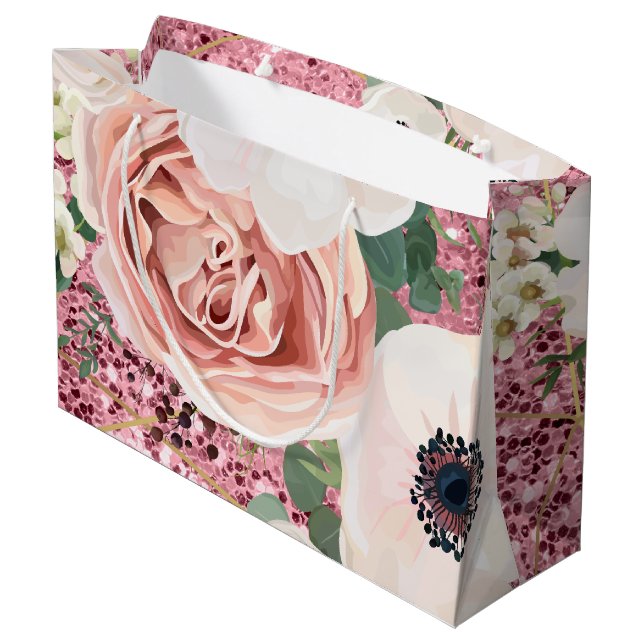 12.5lx4wx9h Large Gift Bag Geometric Garden Rose (Back Angled)