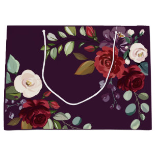 12.5lx4wx9h Large Gift Bag Plum Purple Roses Gold