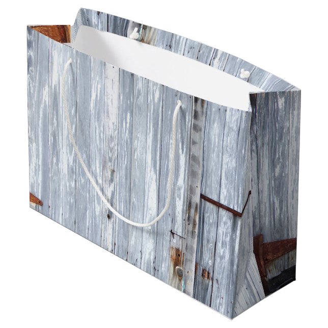 12.5lx4wx9h Large Gift Bag White Wash Wood Barn Do (Back Angled)