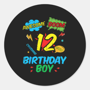 12 Birthday Boy Comic 12th Bday Superhero Party Bo Classic Round Sticker