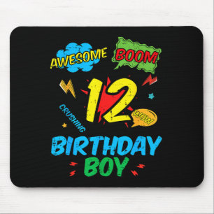 12 Birthday Boy Comic 12th Bday Superhero Party Bo Mouse Pad
