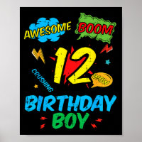 12 Birthday Boy Comic 12th Bday Superhero Party Bo