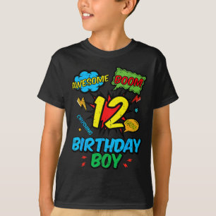 12 Birthday Boy Comic 12th Bday Superhero Party Bo T-Shirt