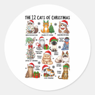 12 Cats Of Christmas Funny Xmas Cat Lover Holiday  Classic Round Sticker