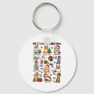 12 Cats Of Christmas Funny Xmas Cat Lover Holiday  Key Ring