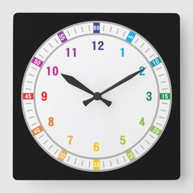12 Color Rainbow Square Wall Clock (Front)