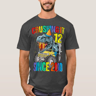 12 Crushing It Since 2010 Monster Truck Dinosaur  T-Shirt