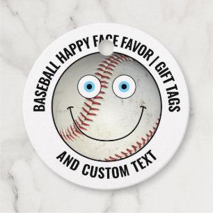 12 Custom Baseball Party BLUE EYES Happy Face Gift Favour Tags