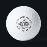12 Custom Photo Text Budget Promotional Golf Balls<br><div class="desc">Design, create, make your own custom personalised budget value promo Golf Balls (box of 12 - large pack) with your logo or photo plus name and contact details text customised with an easy to use template. These fully customisable gift and promotional golf balls allow you to easily personalise with your...</div>