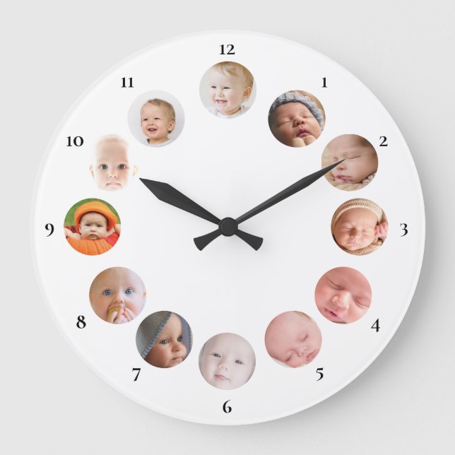12 custom photos Baby's personalised Large Clock (Front)