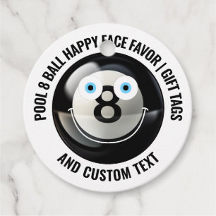 12 Custom Pool 8 Ball BLUE EYES Happy Face Gift Favour Tags