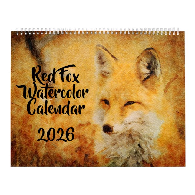 12 Cute Red Fox Watercolor Paintings Wildlife Art Calendar (Cover)